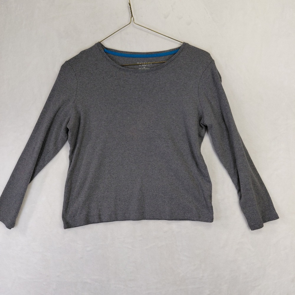 Talbots Petites Gray Long Sleeve Cotton Crew Neck Tee Shirt Size LP